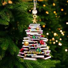 Personalized Christmas Book Tree Name Ornament, Bookworm Gifts, Book Ornament, 2025 Christmas Ornaments-Flat Printed Acrylic Ornament. - F-book Christmas Tree Ornament - View 8
