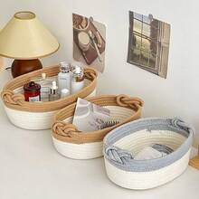A Hand-Woven Storage Basket In Japanese Style, A Cord-Woven Desktop Storage Box, Suitable For Storing And Organizing Toys, Snacks And Small Items