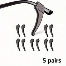 5 Pairs Premium Silicone Eyeglass Anti-Slip Covers, Non-Slip Ear Hooks, Anti-Drop Frames, Unisex Design, Fits All Glasses, Comfortable & Skin-Friendly - Black 5-pair Pack - View 1