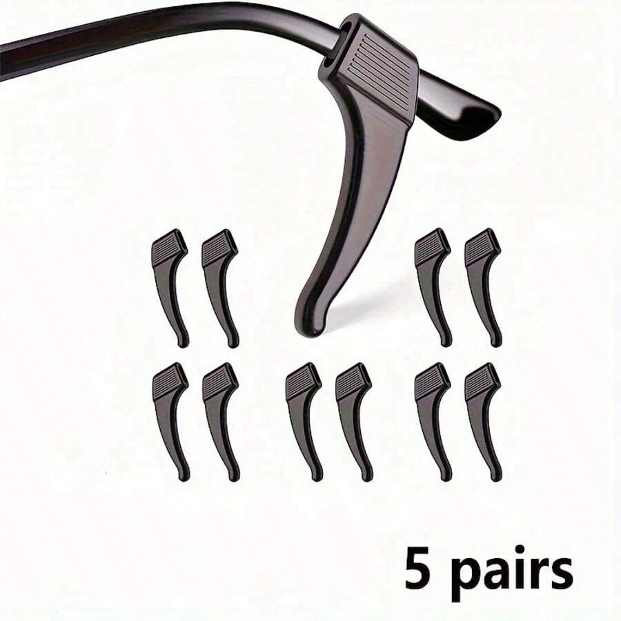 5 Pairs Premium Silicone Eyeglass Anti-Slip Covers, Non-Slip Ear Hooks, Anti-Drop Frames, Unisex Design, Fits All Glasses, Comfortable & Skin-Friendly - Black 5-pair Pack - View 1