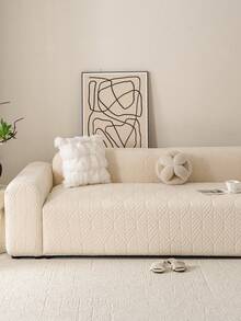 1pc Solid Color Jacquard Stretch Elastic Sofa Cover, Ins Style For All Seasons, Machine Washable, Pet Proof & Durable, Suitable For Living Room, Bedroom, Dining Room, Outdoor, 1/2/3/4 Seater Sofa, Non-Slip Strips Included - Beige - View 6