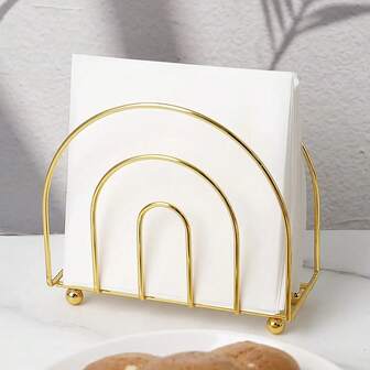 1pc Gold Metal Napkin Holder, Multifunctional Dining Room Decor Tissue Paper Clip, Unique Square/Semi-Circle Design For Restaurant, Cafe, Bar, Perfect For Dining Table, Coffee Table, Kitchen Counter