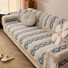 Boho Couch Cover Cotton Linen Tufted Sofa Cover With Tassel, Dog Couch Cover 3 Cushion Couch Sofa Non Slip Sofa Cover Living Room, 35.4x70.9 Inch, Home Decor - 06: Geometric Black Plaid - View 7