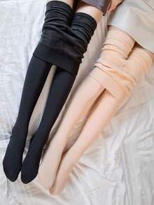 Women's Warm Lined Opaque Tights, Black And Nude, Plus Size, Autumn/Winter - Multicolor - View 8