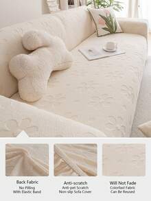 1 件毛绒 3D 沙发套，多功能全包裹沙发套，纯色几何图案设计，宠物友好防滑防脏，节日装饰弹力沙发套，适合 1/2/3/4 座沙发，秋冬 - 米黃色 - 查看 5