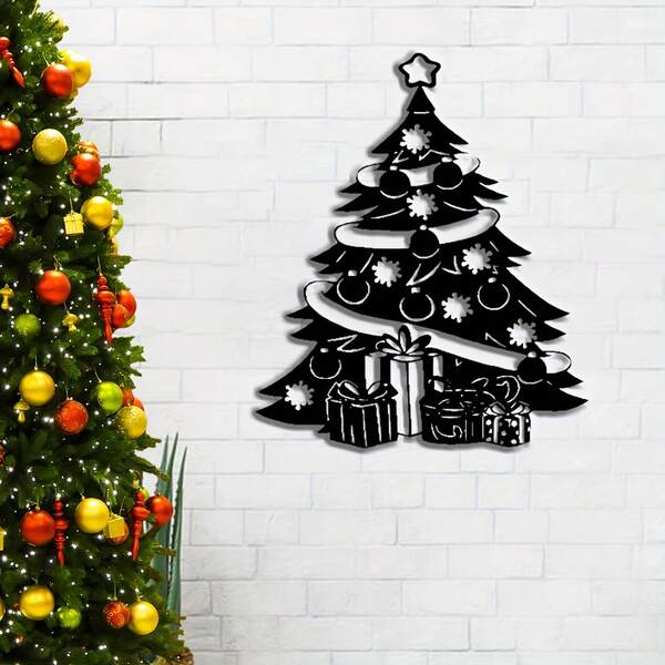 1pc Classic Christmas Tree Metal Wall Decor - Cast Iron Silhouette Suitable For Bedroom, Living Room And Window - Housewarming Gift And Holiday Party Decoration, Christmas Home Decor