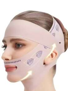 1件装女士灰色/粉色/黑色无缝V型提拉绷带面膜。舒适冰丝材质，日常提拉面膜，热销跨境产品