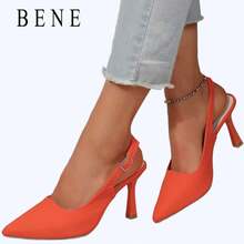 Summer Autumn Elegant Women's Solid Color Pointed Toe High Heels Closed Toe Buckle Strap Slingback Orange High Heel Pumps - Suitable For Party, Work, Travel, Party With Dress High Heels