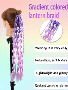 儿童渐变色灯笼辫，24 英寸长，适合在音乐节、万圣节和各种节日派对上佩戴 - 彩色 - 查看 4