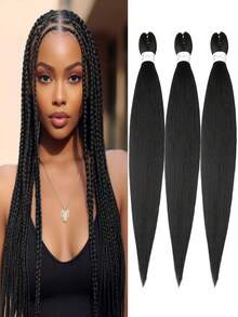 24 Inch 1 Pack & 3 Pack Ombre Purple, Black, Ombre Brown Long Braiding Hair, Suitable For Twist Or Box Braids, Yaki Texture Heat Styled Synthetic Braiding Hair Extensions - Multicolor - View 7