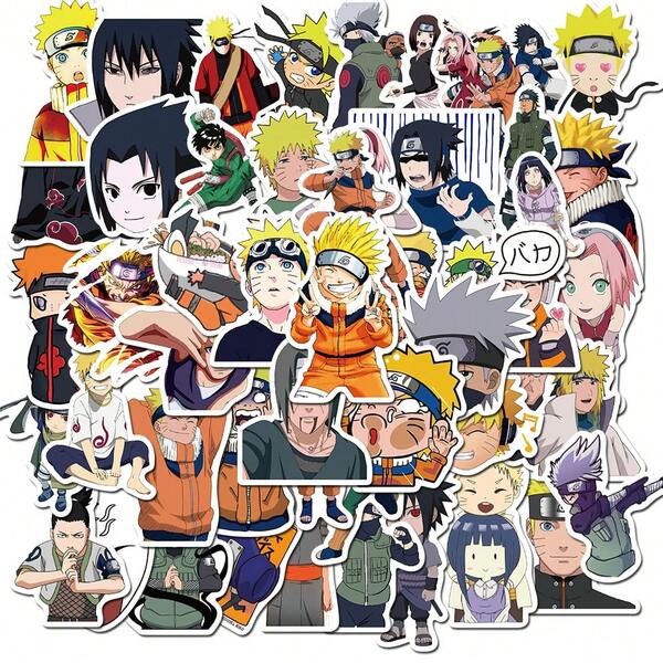 TOEI ANIMATION 50 Stück offiziell lizenzierte Naruto Aufkleber für Dekoration, Sasuke Sakura Geschenk für Geburtstag, DIY Aufkleber Cartoon, hochwertig, wasserfest, UV- und kratzfest, Dekorationsaufkleber für Laptop, Flasche, Skateboard, Valentinstag Geschenk für Familie, Freunde, Freund