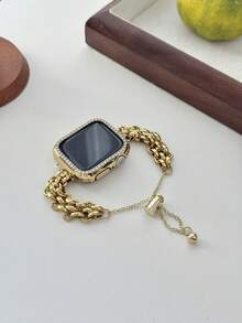 1pc New Arrival Simple Women's Girl's Metal Watch Bracelet Compatible With Apple Watch Band Series 11 10 9 8 7 6 5 4 3 2 1 38mm 40mm 41mm 42mm 44mm 45mm 46mm 49mm Ultra 1/2/3 SE Wristband Replacement For Watch Strap,Best Present To Girlfriend,Friend And Family For Valentine's Day,Birthday And Mother's Day(Only Watch Band) - Gold - View 6