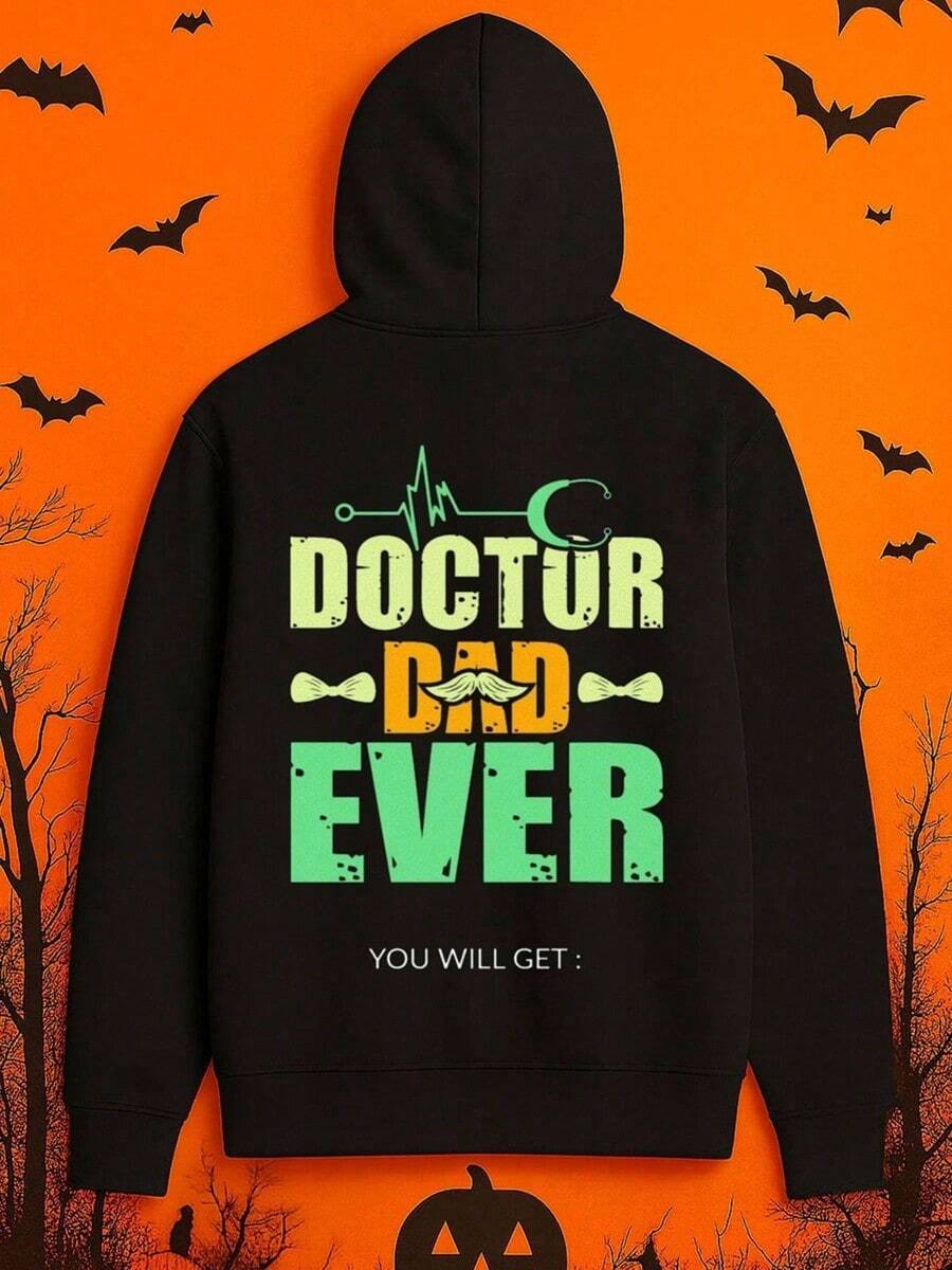 1 Pack Men's -Themed Hooded Sweatshirt - Doctor & Hospital Icons Print (Stethoscope, Pills, Syringe) - Black Casual Pullover Hoodie For Doctors, Students, Nurses - Autumn Winter Clothing, Machine ,Fall Hoodies,Men's Fall Clothes,Street Wear,Halloween,Mens Hoodies,Y2k Clothes,Jesus Hoodie,Thanksgiving Day,Nightmare Before Christmas,Christmas - 黑色 - 查看 1