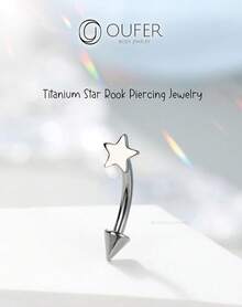 Solid Titanium Eyebrow Rings And Heart Labret Jewelry, 16G - 銀星 - 查看 9