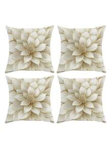 1/2/4pcs Elegant Ivory & Gold Floral Print Pillow Covers, Zippered, Machine Washable, Suitable For Living Room, Bedroom, Sofa Or Bed Decor (Pillow Insert Not Included), Autumn Decor, Room Decoration - White - View 9