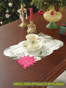 1pc Colorful Embroidered, Applique, Hollow Craft Christmas Table Runner, European Style Christmas Flower & Leaf Elements, 100% Polyester Fabric, Suitable For Christmas Decoration, Party, Holiday Atmosphere, Home Decor, Kitchen, Coffee Table, Cabinet, Round/Rectangular Placemats, Indoor/Outdoor, Party/Wedding Decorations, Multiple Sizes Available - Multicolor - View 13