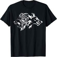 Camiseta con estampado de león salvaje y lobo - Negro 26 - Ver 1