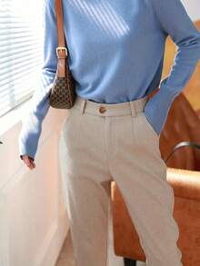 Wool Blend French Design Niche Straight-Leg Suit Pants, High-Waisted, Elegant, Autumn/Winter