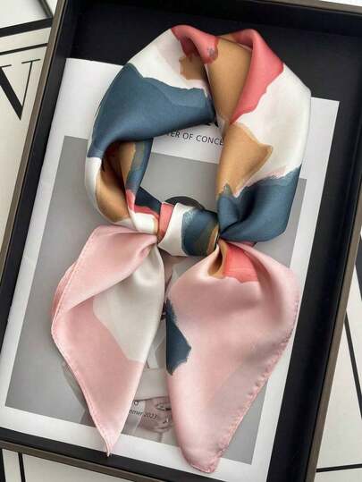 1pc Women's Imitated Silk Square Scarf, Fashion Printed Neckerchief And Classic Bandana, Versatile Headband Or Hair Wrap, Lightweight Satin-Feel Accessory For Daily Wear, Travel, And All-Season Outfits, Chic Gift Idea For Women