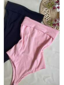 Kit Two (2) Women's Strapless Bodysuits Versatile Elegant Comfortable Spring Summer - Black and Baby Pink - View 2