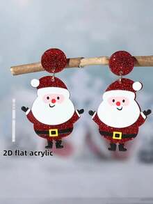 1 Pair Cute & Festive Santa Claus Design Dangle Earrings, Suitable For Women's Party And Christmas Wear (Card For Display Only)
