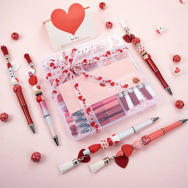 1 Box Pink Girly Valentine's Day Series DIY Beaded Pen Sleeve Set