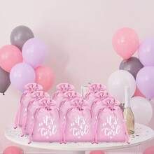 10/20 piezas Bolsas de regalo de satén con cordón "Es un niño", decoraciones unisex para baby shower, suministros para fiestas, regalos para invitados de baby shower, revelación de género, favores de fiesta de baby shower, mamá de niño, embarazo, despedida de soltera, 1er cumpleaños, primer cumpleaños, artículos esenciales para bebé, rosa, anuncio de bebé, anuncio de embarazo - Multicolor - Ver 10