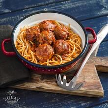 Zulay Kitchen Pasta Server Durable Food Grade Stainless Steel Pasta Spoon Server With Ergonomic Handle and Heat Resistant Design Kitchen Spaghetti Server Fork For Noodles Pasta and More 12 inch - Plateado - Ver 7