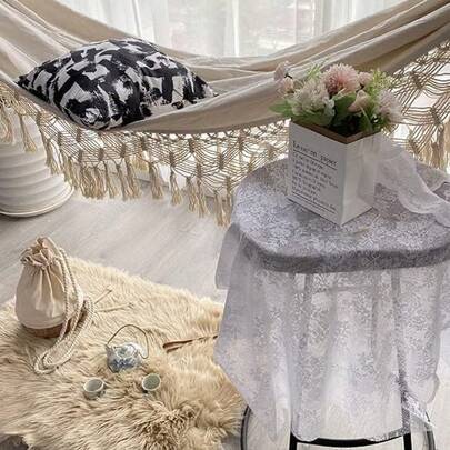 SWRWJ Hamaca para Acampar, Hamaca Portátil para Acampar con Borlas, Hamacas de Camping de Lona para Jardines, Balcón, Aire Libre, Interiores