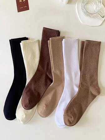 6 pares de calcetines de unicolor, cálidos y hasta la pantorrilla, calcetines casuales, de negocios y deportivos para hombres y mujeres, para otoño/invierno