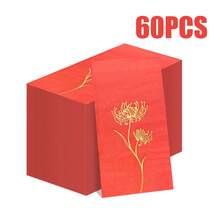 Guardanapos descartáveis com estampagem a quente vermelha de 15,74 x 13 polegadas, 100/60/20 unidades, padrão floral, usados para celebrações tradicionais de feriados, festas de aniversário, banquetes de casamento, festas de noivado, ocasiões sociais de negócios, uso diário em hotéis e indústrias de catering, etc.