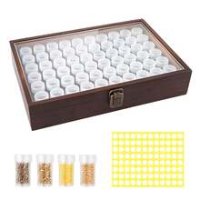 صندوق تخزين البذور الخشبي ب- 60 فتحة مع 96 ملصق، مع غطاء وقفل معدني آمن، منظم بذور الحديقة للزهور والنباتات والخضروات، باللون البني - بني - مشاهدة 8