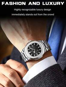 ROMITIME Luxury Men's Business Wristwatch, Stainless Steel Quartz Movement, Waterproof, Date Display And Luminous Function, Square Dial, Comes With Gift Box, Father's Day Gift - Silver - View 6