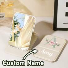 1 Spersonalizowane lusterko do makijażu, przenośne, modne lusterko do makijażu z kwiatowym wzorem, świeża kolorystyka, małe lusterko ze skóry PU, składane, lusterko podróżne, odpowiednie na prezent, niezbędne akcesoria podróżne, kosmetyki, odpowiednie do makijażu w podróży i w domu