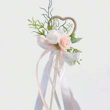Flower Girl Wand Wedding Bouquet Artificial Rose Flowers Magic Wand With Ribbons For Special Occasions - Champagne - View 1
