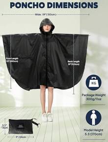 Anyoo - Poncho impermeable para la lluvia, ligero, reutilizable, para senderismo, con capucha, para actividades al aire libre - Negro F - Ver 1