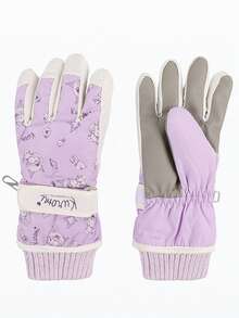 Sanrio زوج من القفازات الحرارية المبطنة المقاومة للماء والمناسبة للدراجات والتزلج والأنشطة الخارجية ذات نمط سانريو، مناسبة للخريف والشتاء