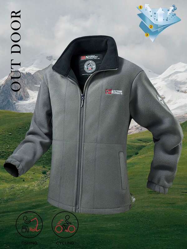 Chaqueta de forro polar para hombre con cuello alto, forro de felpa grueso, ropa de abrigo casual, invierno