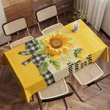 2/4/6/5/7 Pcs Sunflower Plaid Yellow Tablecloth And Chair Cover Set, 4 Pcs (4 Chair Covers), 6 Pcs (6 Chair Covers), 5 Pcs (1 Tablecloth + 4 Chair Covers), 7 Pcs (1 Tablecloth + 6 Chair Covers), Suitable For Indoor/Outdoor, Home Gatherings, Holiday Table & Chair Decor, Reusable - Multicolor - View 5