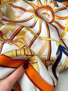1pc Women's Luxury Patterned 27.5" X 27.5" Silk Bandana Scarf, Elegant Fashion Design, Versatile Neck Wrap, Hair Band, And Headband, Ideal For Daily Wear, Casual Outfits, And Chic Styling, Lightweight And Stylish Accessory - 橘子 - 查看 5