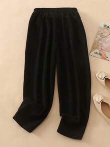 女士宽松保暖内衬弹力腰灯芯绒哈伦裤，秋冬季