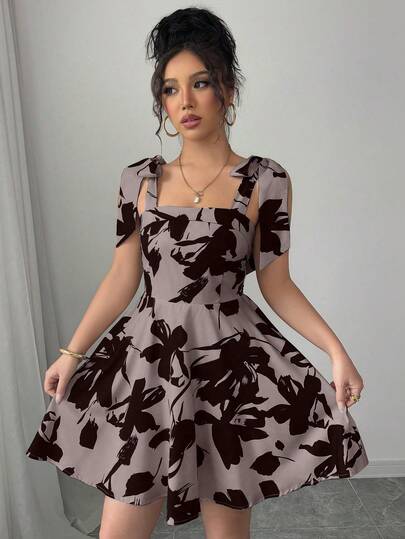 Vestido corto estampado de mujer,vestido sin mangas con lazo,vestidos casuales para mujer,vestidos para dama