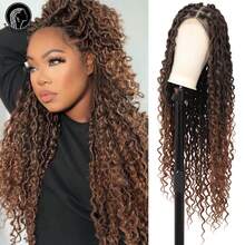 全蕾丝编织假发，波西米亚风卷发，方形无结辫编织假发，女士适用，32 英寸合成蕾丝前编织假发，带婴儿发辫，玉米辫假发，日常使用 - 彩色 - 查看 5