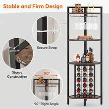 Tribesigns 4 Tier Corner Wine Rack With Glass Holder And Storage Shelves, 63" Tall Industrial Corner Bar Corner Wine Cabinet Corner Wine Shelf For Living Room, Small Space - Brown - View 7