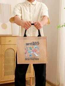 1 Pc We Are All Different Swim Together Pattern Shopping Large Beach Bag Monogrammed Gift Tote Bag For Women, Travel Gift For Man Woman Teacher Appreciation Gift