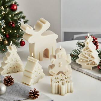 6pcs Christmas-Themed Silicone Candle Molds Set: Reusable, Soft & Easy-To-Release DIY Craft Molds For Aromatherapy Candles, Handmade Soaps, And Plaster Decorations – Featuring Tree, Snowflake, Snowman, And Reindeer Designs – Perfect Holiday Gift Decoration, Christmas Decorations, Christmas Gifts