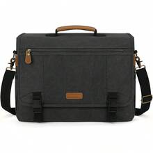 Portafolios Para Hombre y Mujer Maletin para Laptop 17 Pulgadas Maletin de Lona Impermeable Bolsa Bandolera Messenger Bag Retro Clásico, Negro - Negro - Ver 6