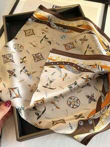 1pc Women's Luxury Patterned 27.5" X 27.5" Silk Bandana Scarf, Elegant Fashion Design, Versatile Neck Wrap, Hair Band, And Headband, Ideal For Daily Wear, Casual Outfits, And Chic Styling, Lightweight And Stylish Accessory - 淺褐色的 - 查看 4