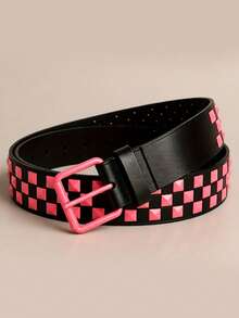 1pc Unisex Punk Style Metal Rivet Belt, Casual Everyday Wear Adjustable Belt - Pink - View 3