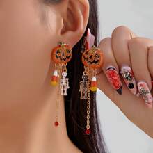 Halloween Pumpkin Pendant Earrings, Gothic Style Tassel Earrings For Women